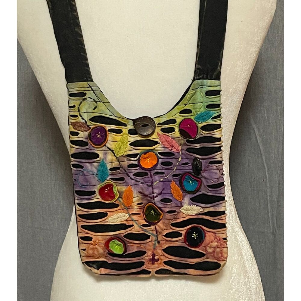 Vintage Boho Hippie Crossbody Bag Colorful Floral Distressed Nepal Artisan